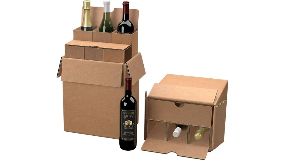 carboard boxes filled with wine bottles