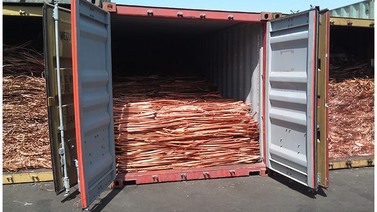 copper scrap export containers