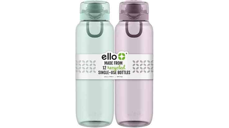 Eco Ello 26-ounc water bottles use Tritan Renew, which has 50 percent recycled content.