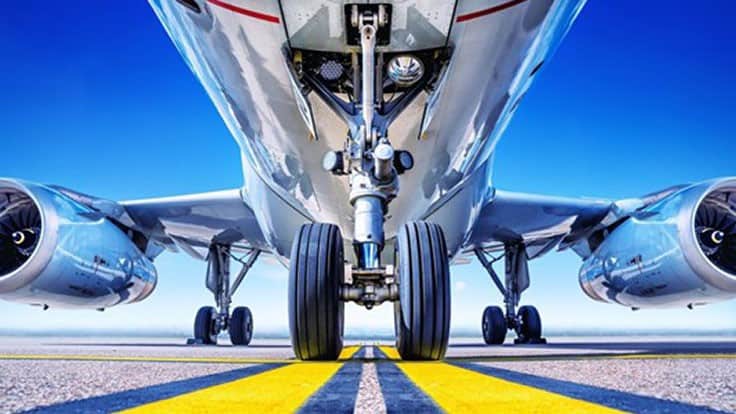 underside of airplane on runway