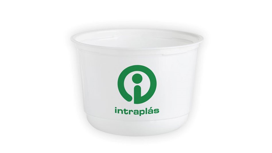 a white plastic container with a green intraplas logo