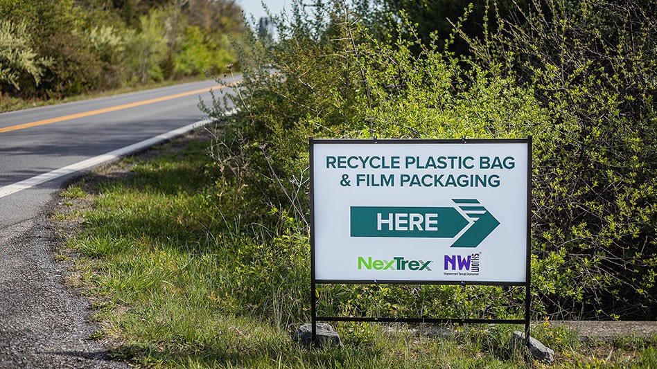 Roadside sign advertising a polyethylene film collection location