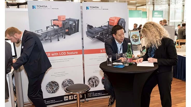 The TOMRA Sorting Recycling exhibit stand at the 2019 IERC in Salzburg, Austria.