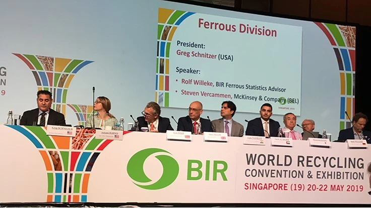 From left: Greg Schnitzer of Schnitzer Steel Industries, Autumn Barnes of Sims Metal Management, Tom Bird of Chiho Environmental Group, Shane Mellor of Mellor Metals, Zain Nathani of Nathani Group, Tarek Al Sharif of Sharif Metals, Hisatoshi Kojo of Metz Corp., Rolf Willeke, BIR statistics advisor, and Steven Vercammen of McKinsey & Co.