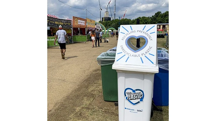 Recycling Technologies trials plastic collection bins at British music festival.