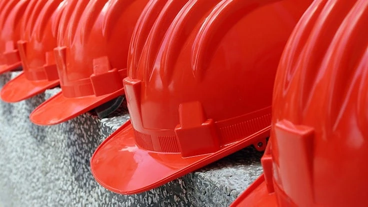 Hard hats lined up