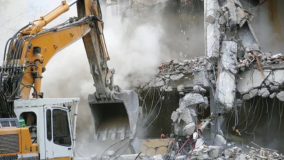 demolition site with excavator