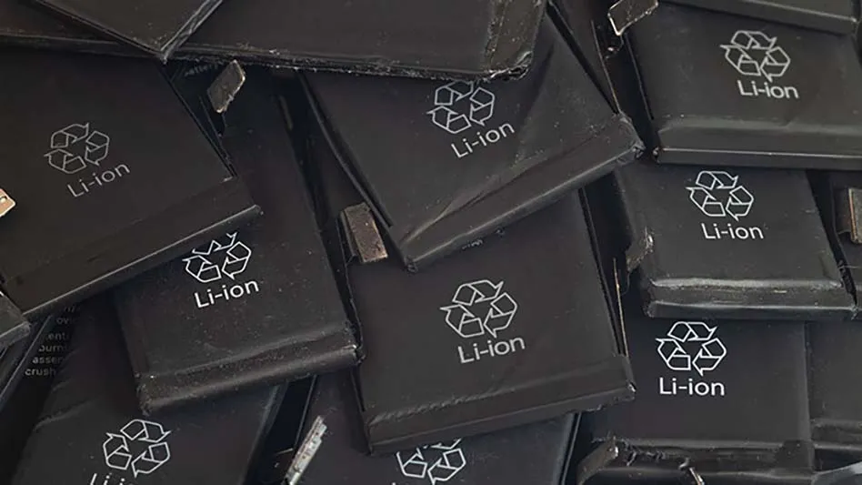 lithium-ion batteries printed with recycling symbol