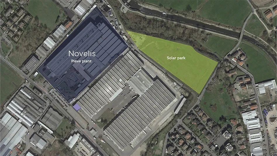 An overhead rendering of the land the solar park at Novelis' Pieve Emanuele, Italy, aluminum plant will occupy.
