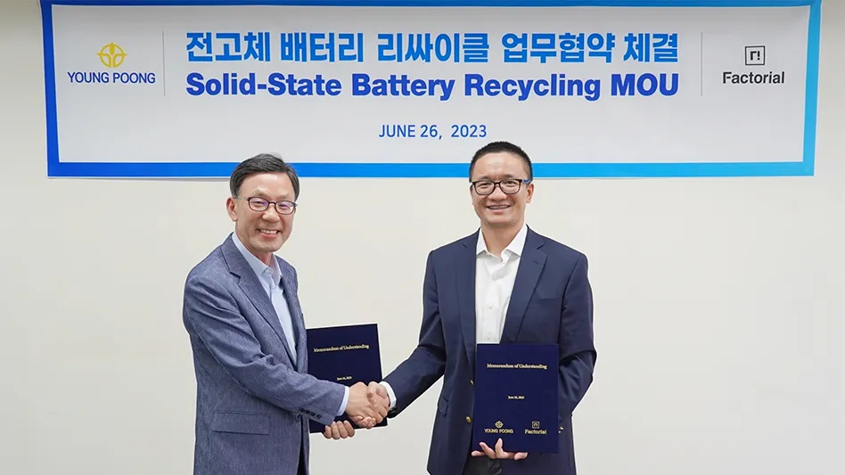 Factorial announced a partnership with Young Poong to invest in research into lithium-metal recycling for solid-state batteries.