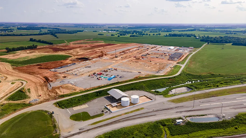 An overhead shot of the 140-acre site in Kentucky where Ascend Elements is building its Apex 1 facility.