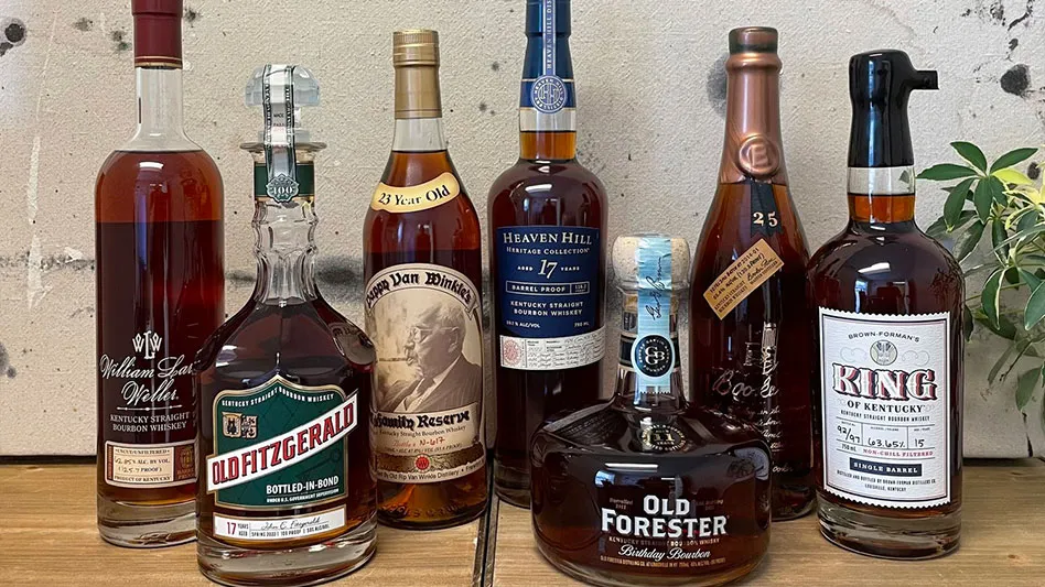 a selection of bourbon bottles