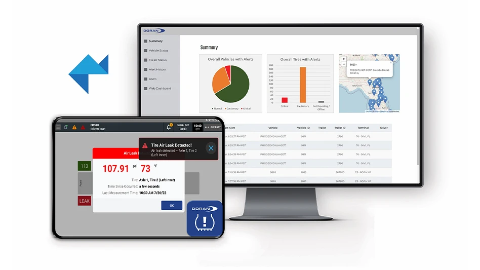 Doran's tire monitoring service on-screen as part of Platform Science's fleet management software.