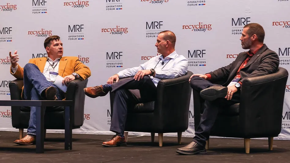 Jeffrey Nella of GFL Environmental Inc., Riel Johnson of Athens Services and Ron Grinold of Republic Services sit down to discuss the use of data collection at material recovery facilities during the MRF Operations Forum in October.