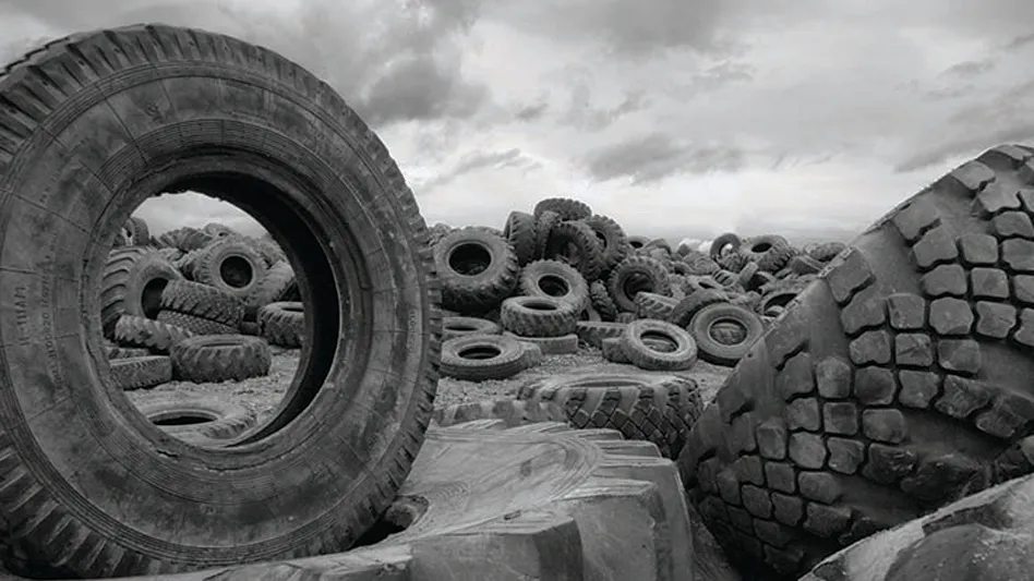 a field of scrap tires