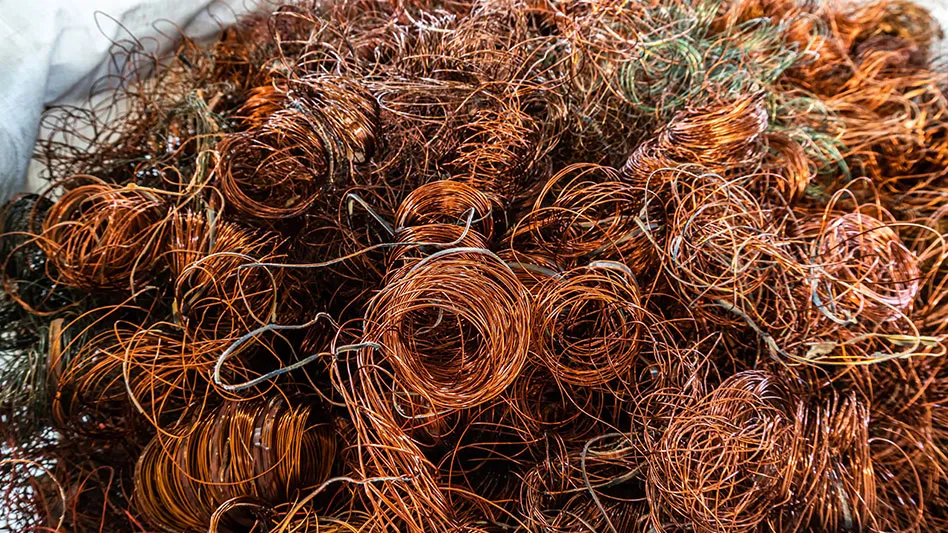 copper wire scrap from electric cable recycling