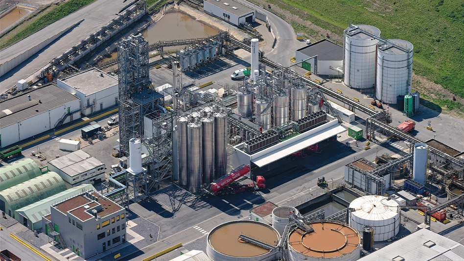 An aerial view of a chemical recycling facility in Belgium.