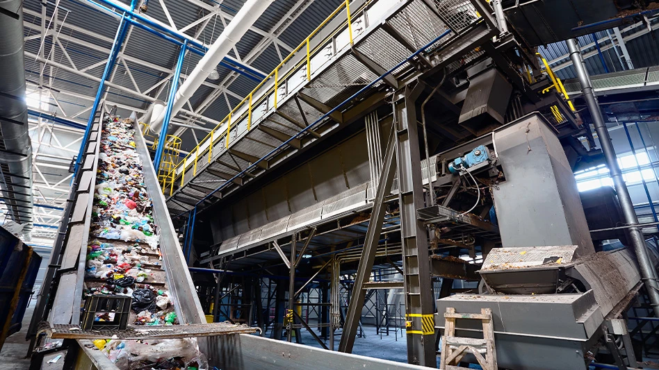 recycling plant conveyer belt transporting materials