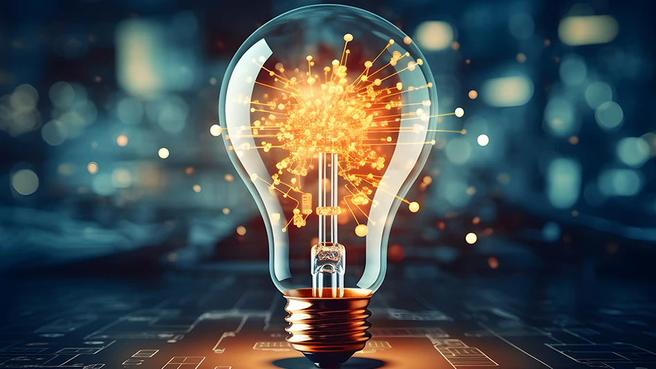 Adobe stock image of a lightbulb with a blurred blue background.