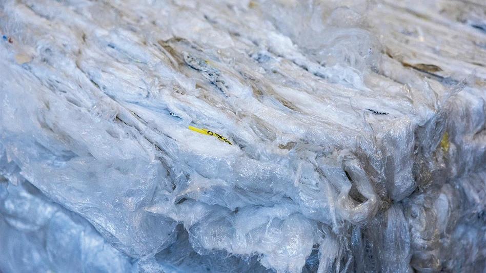A closeup of a bale of plastic film.