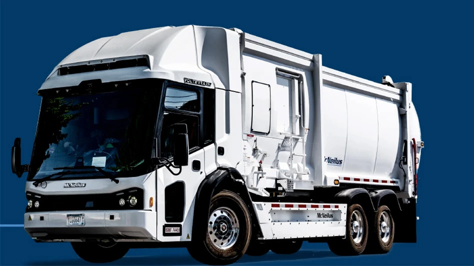 white refuse vehicle on blue background