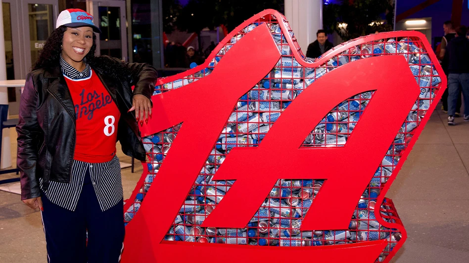 LA Clippers-themed recycling cage.