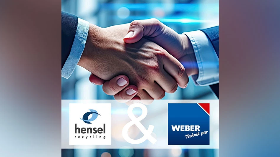 cose-up of two businessmen shaking hands with the hensel and weber logos below them