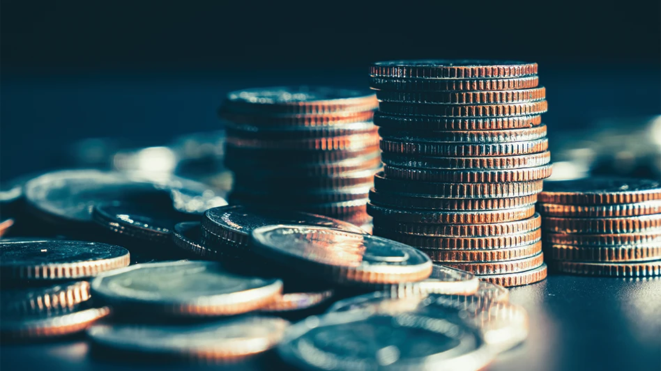 A closeup of a stack of coins.