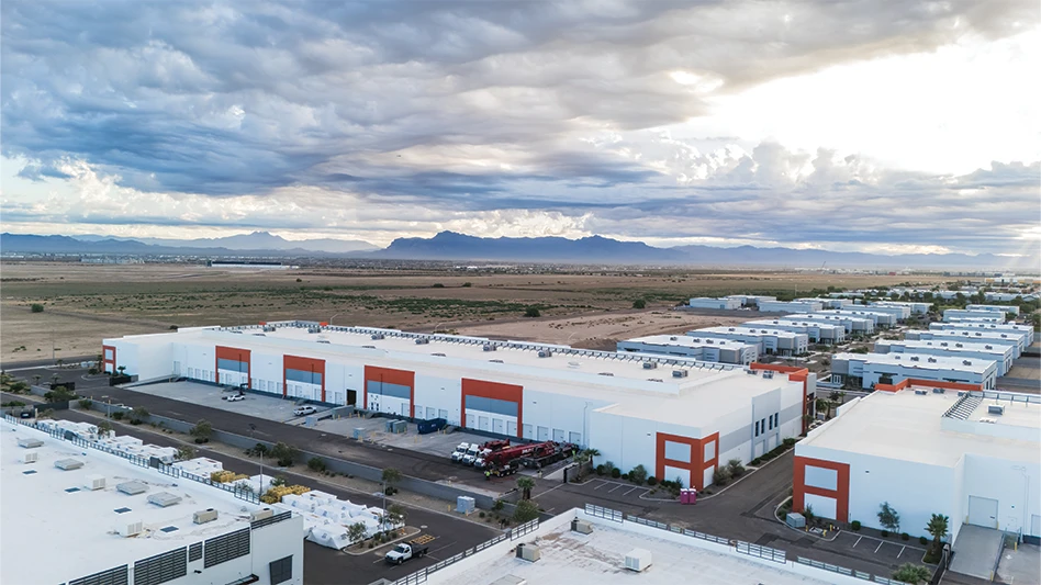 An overhead shot of a large recycling facility.