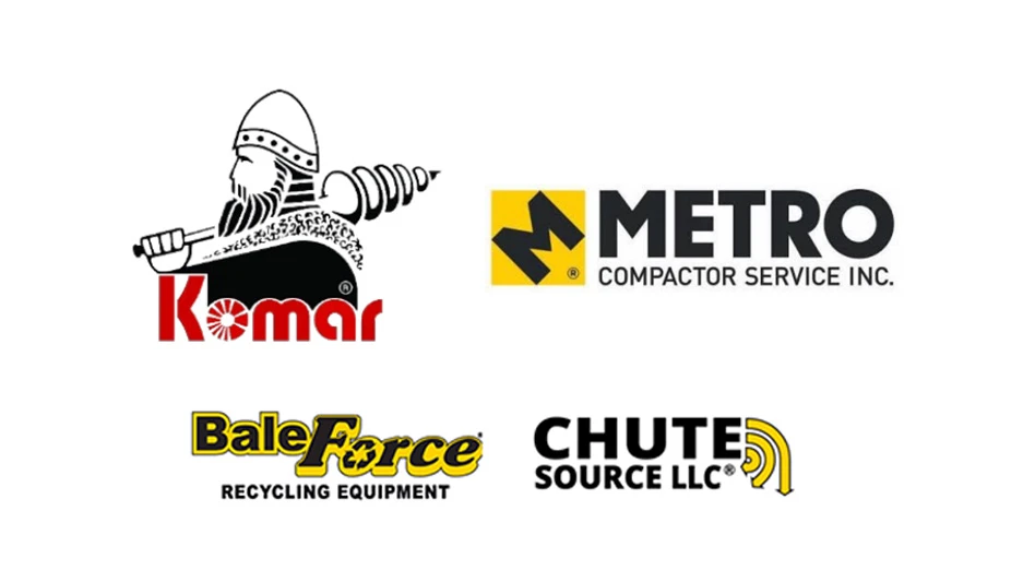 komar industries, metro compactor services inc., baleforce recycling equipment inc. and chute source llc logo