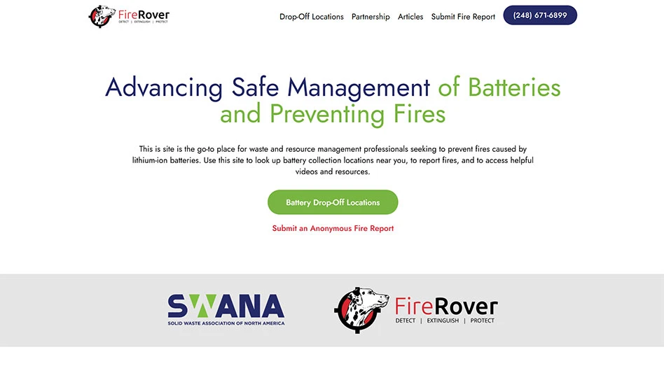 screen grab of the SWANA and Fire Rover webpage