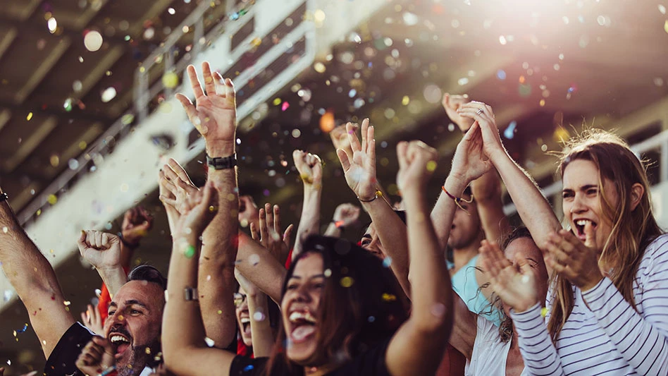 fans celebrating a victory in a stadium